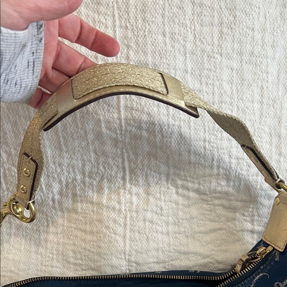 Coach Navy Shoulder Bag with Metallic Script and Heart Accent - Picture 3 of 10